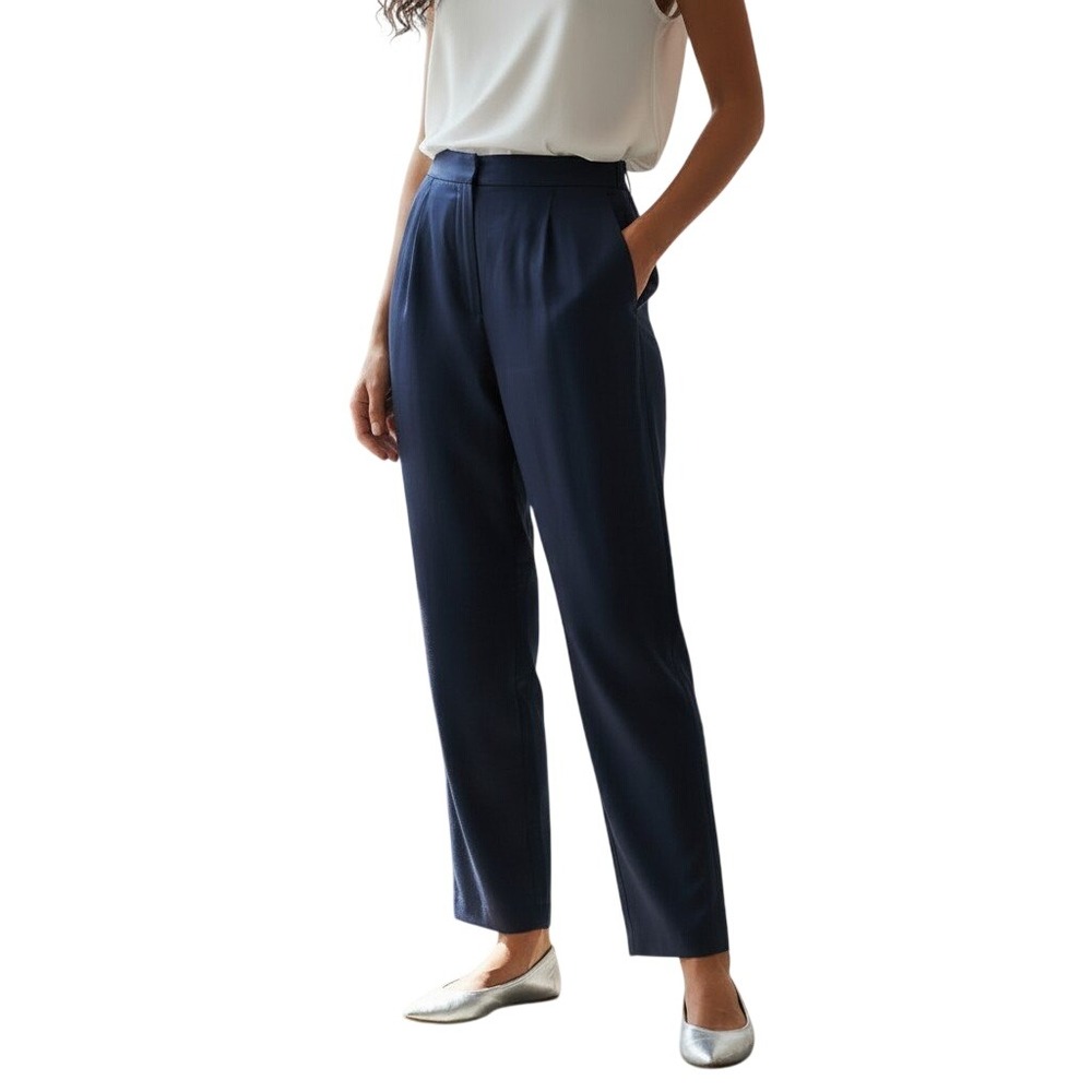 Vintage Papell Navy ‎ Pleated Tapered Trousers Silk Blend Dress Pants Sz 16